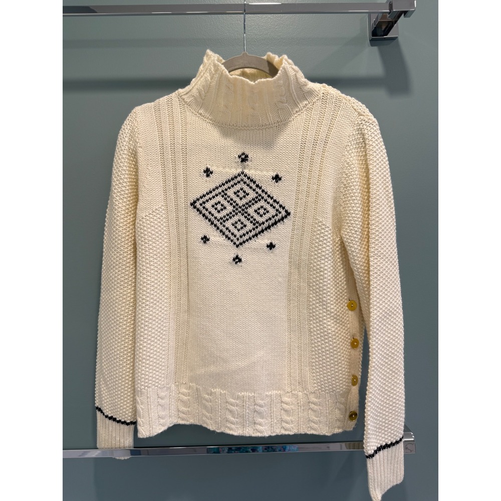 The Reeds J.Crew Women Cream Wool Blend Mock Neck Diamond Knit Sweater Large - Picture 4 of 10